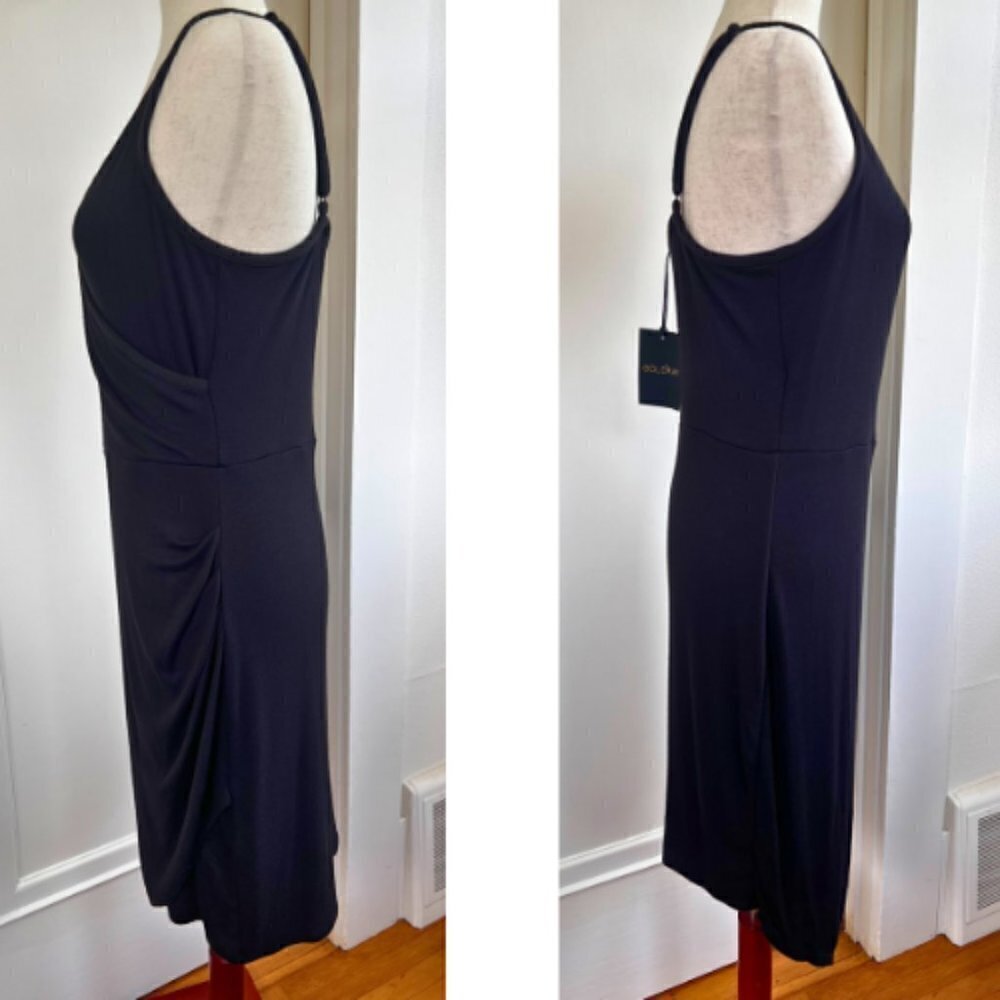 GOLDRAY Black Knit Asymmetrical Surplice Dress Size M - Picture 5 of 8